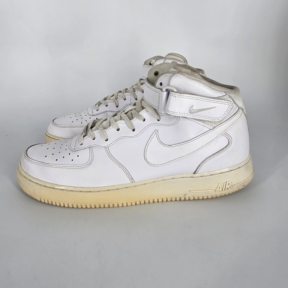 Nike Air Force 1 Mid '07 White Shoes 13 Men's Vintage Triple White Strap AF1
